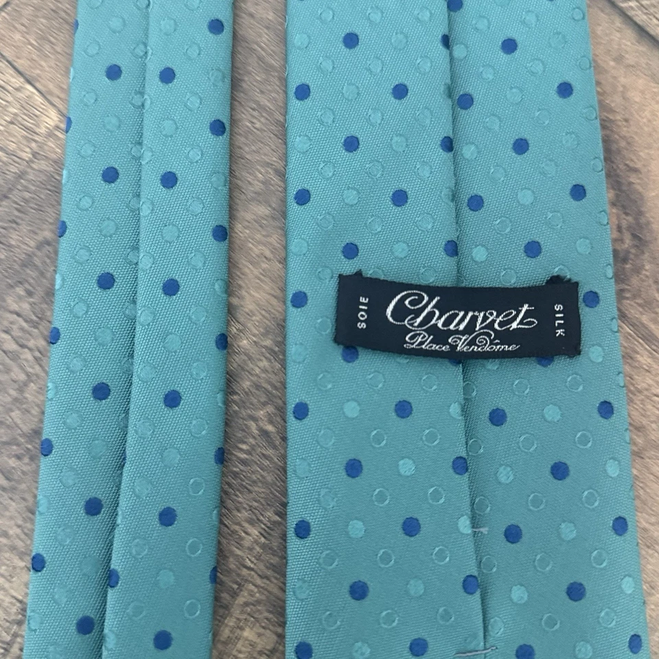 Corbata Charvet Place Vendome para hombre geométrica verde/azul seda 3,5" (ancho) x 58" (l) Foto 3 de 4
