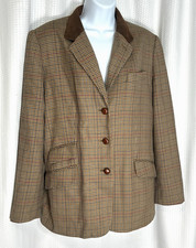 Talbots Vintage Wool Houndstooth Suede Lined Blazer Women s Size 12