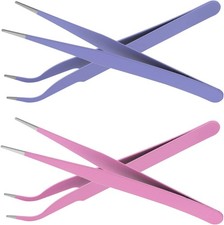 Prasacco 4 Pcs Straight  Curved Tweezers - Sticker, Craft, Pink Purple