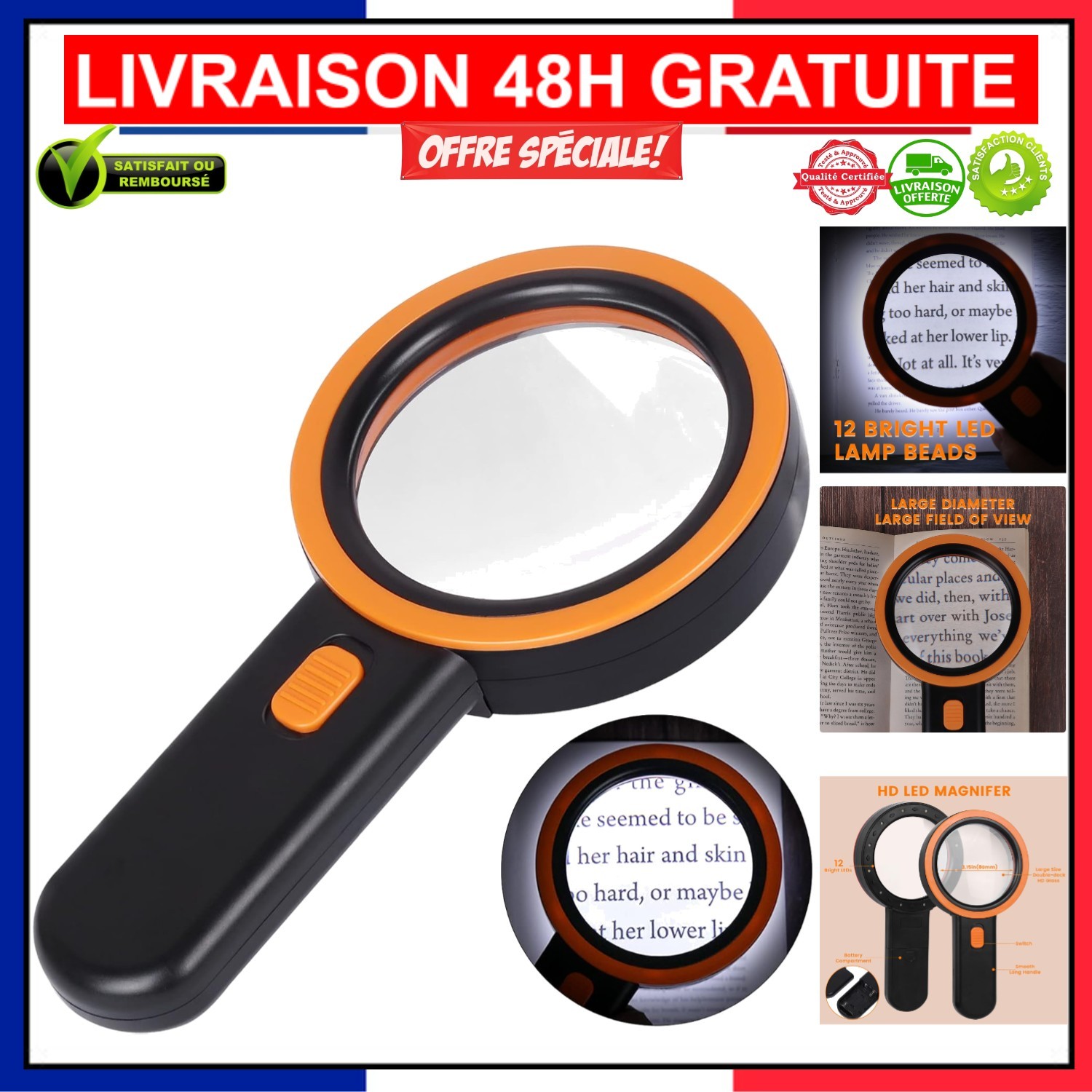 Loupe 30X à 12 LED pour travaux manuels, couture et philatélie de précision