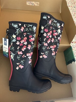 British Joules Right as Rain Wellies Rain Boots Navy Floral UK US