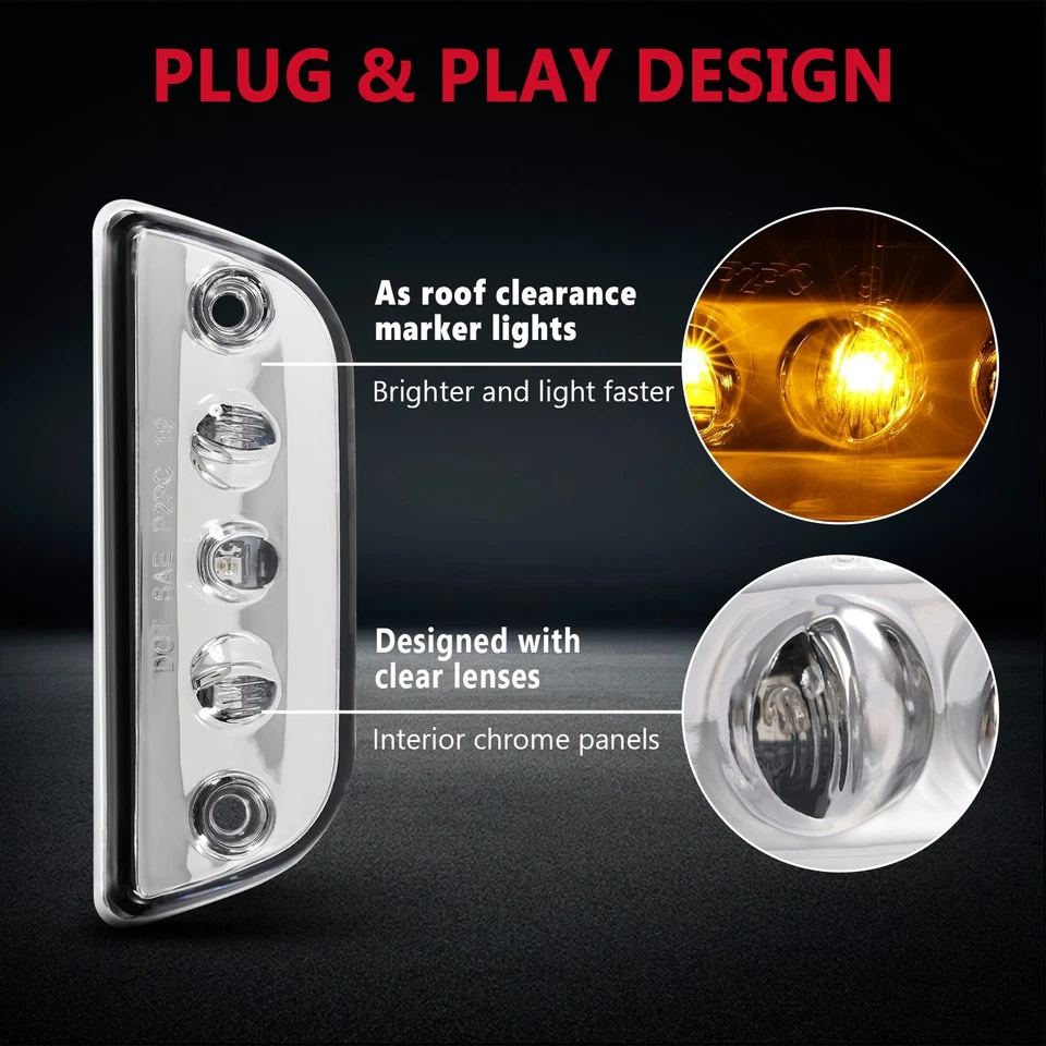 Luces LED de señal de techo Peterbilt 569 5 piezas para Kenworth T680 T770 T880 2015-2020 Foto 2 de 4