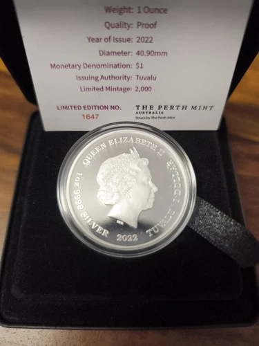 Moneda de plata Aurora Australis 1 oz Perth Mint Tuvalu 2022 1647/2000 - Imagen 5 de 5