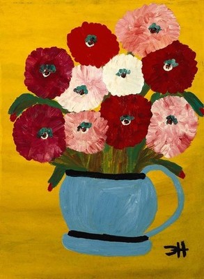 Clementine Hunter (Handmade) Signed Oil Painting on Canvas 16x24 in Naive Art ..