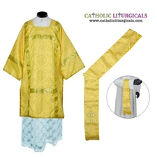 New YELLOW Dalmatic Vestment with Deacon's stole & maniple, Roman Dalmatic