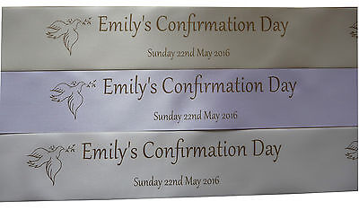 Luxury polyester personalised CONFIRMATION ribbon 45mm width assorted colours