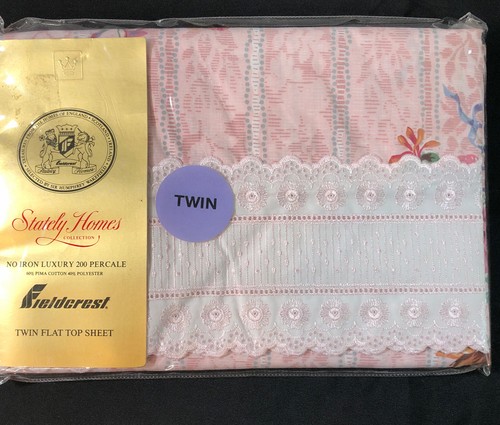 Fieldcrest Stately Homes Collection Flat Twin Sheet Roses No Iron Luxury Percale - Picture 2 of 8