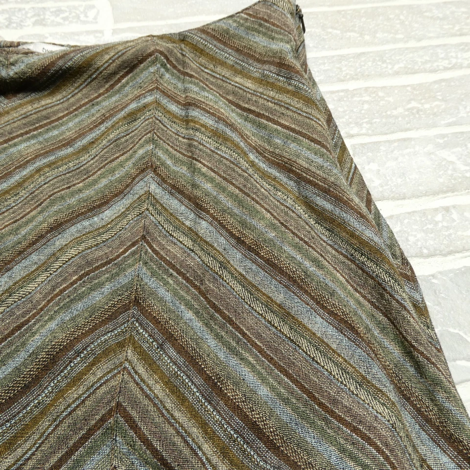 Two Star Dog Linen Blend Skirt Womens L Jumbo Herringbone Godet Flare Earth Tone - Image 3 of 4