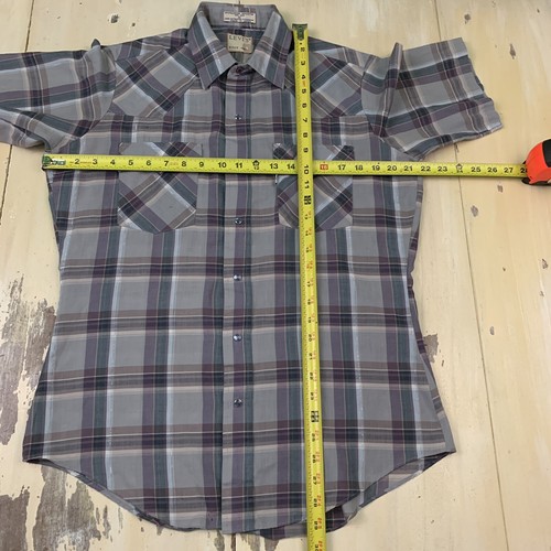LEVIS - Vtg 70s-80s Purple Metallic Plaid Western Pearl Snap Shirt, Mens MEDIUM - Picture 10 of 12