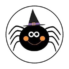 48 HALLOWEEN WITCH SPIDER ENVELOPE SEALS LABELS STICKERS 1.2" ROUND