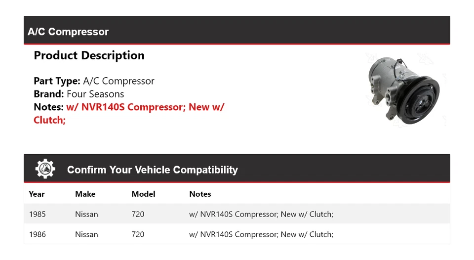Compresor de aire acondicionado Nissan 720 1985-1986 4 estaciones Foto 2 de 4