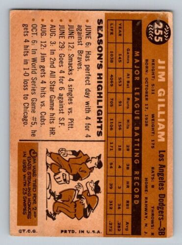 1960 Topps - #255 Jim Gilliam - Bild 2 von 2