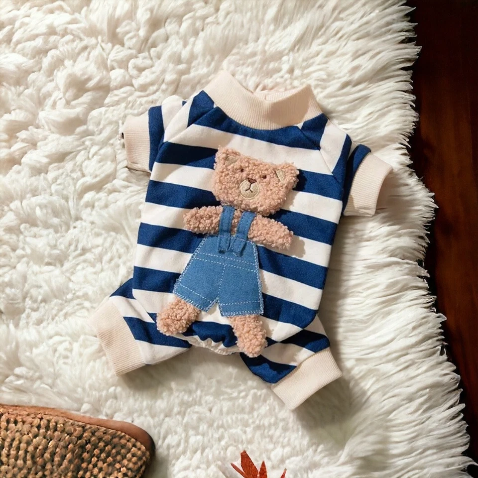 Pijama para mascotas / Regalo para perro / Pijama a rayas cálido de invierno / Pijama de oso Foto 4 de 4