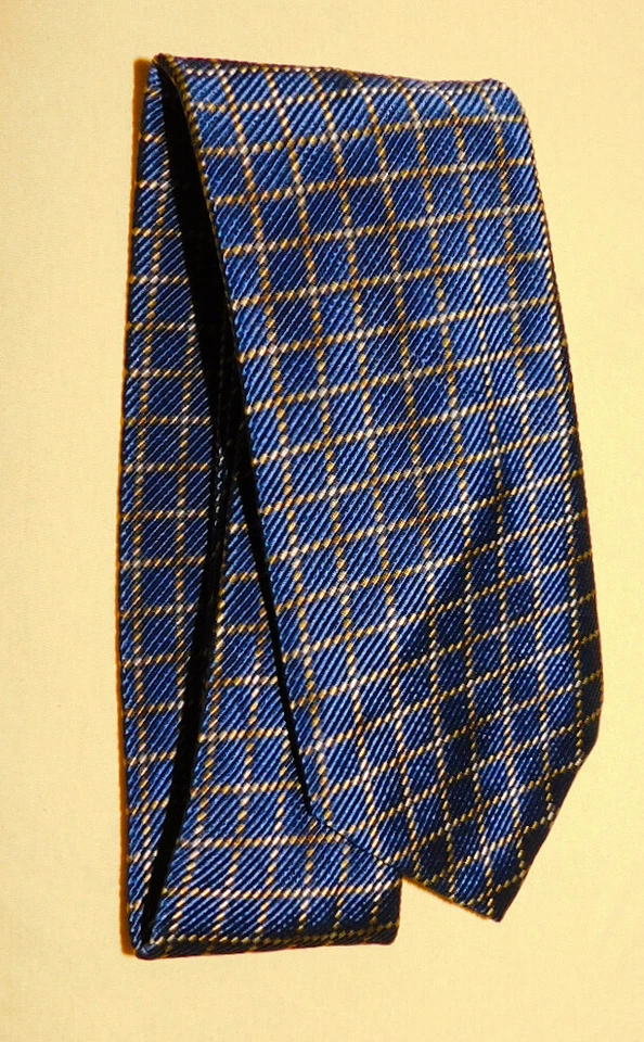 CORBATA A RAYAS CRUZADAS ALGODÓN/AZUL SEDA/AMARILLO MONDO DE MARCO - CORBATAS - CORBATAS DE DISEÑADOR. Foto 2 de 3