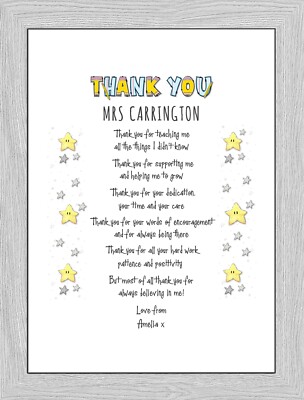 Personalised Leaving Pre-school Thank You Gift For Teacher Nursery A4  Unframed