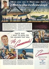 1945 Curtiss Wright Airplane Ad Commando Transport Cargo Burma Jungle WWII