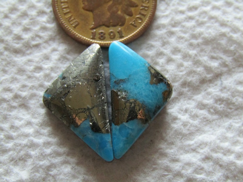 2 Kingman Pyrite Turquoise Cabochons 14 carats Arizona Cabs Matching Set Block