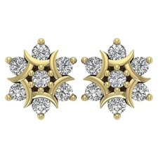 Cluster Studs Earrings 14K Yellow Gold Natural Diamond Prong Set I1 G 0.70 Ct