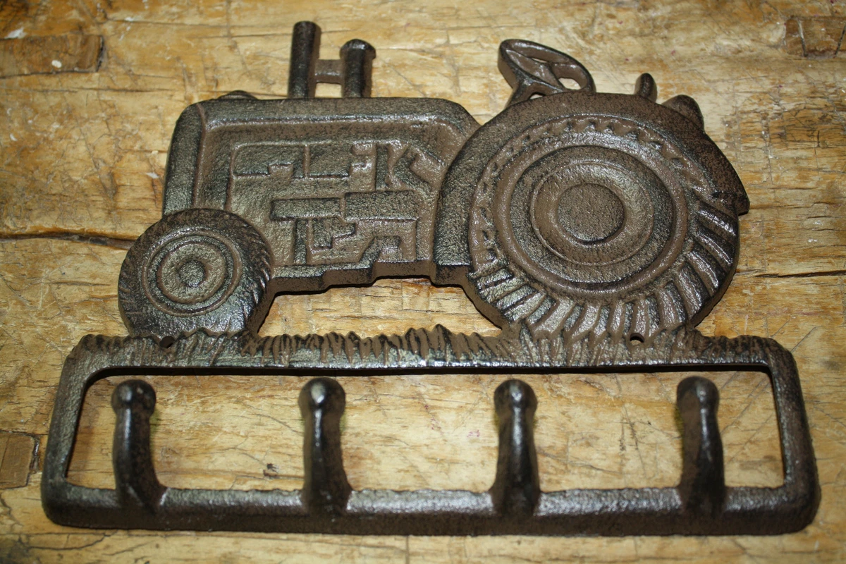 Cast Iron TRACTOR Towel Coat Hooks Hat Hook Key Rack Rustic BROWN