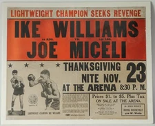 RARE 1950 Ike Williams vs Joe Miceli, Milwaukee Arena, Cardboard Broadside 22x28