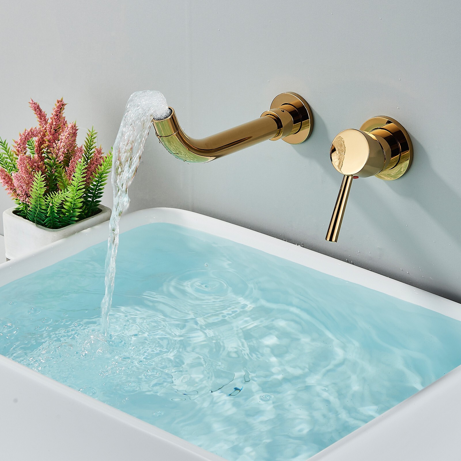 HOIGY Badezimmer-Wasserhahn Gebürstetes Gold – Einloch-Gefäßarmatur Mit Wasserfallfluss & Pop-Up-Ablauf