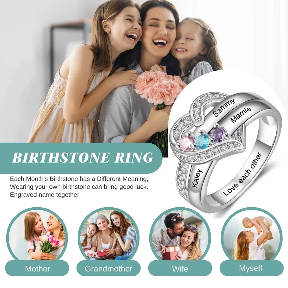 Персонализированный 1-8 камень матери кольцо - настраиваемые подарки для мамы меди - Изображение 2 из 4