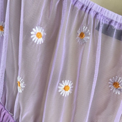 Lilac babydoll sheer layered mini summer dress with Puff sleeves and bow Size L - Picture 6 of 9