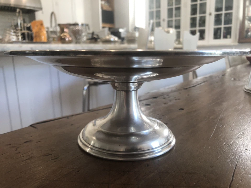 "Bandeja de hotel plato de caramelo vintage WALLACE de compota plateada soldada con patas 9""" Foto 3 de 4