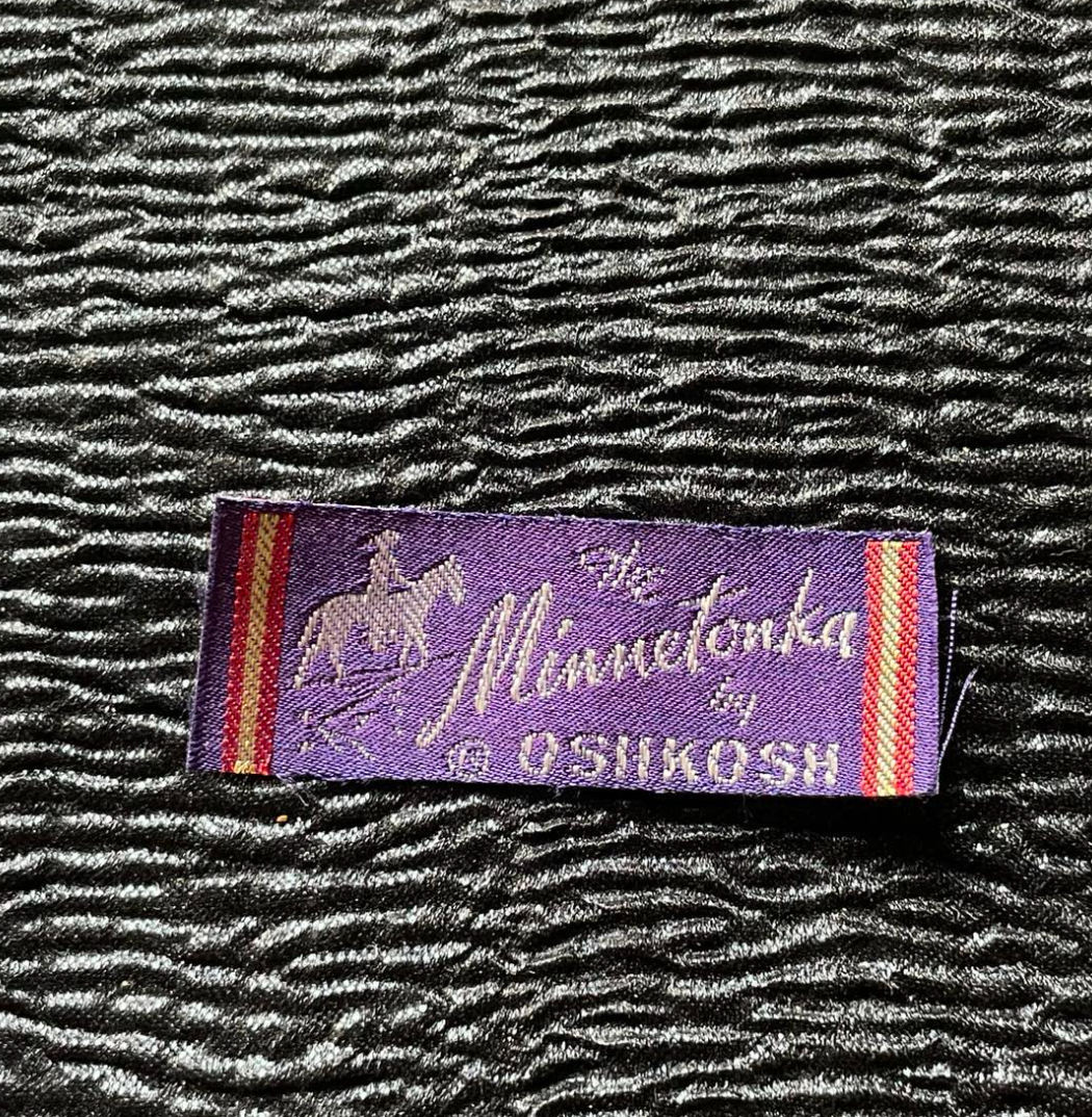 Vintage OSHKOSH Minnetonka Horse Rider Art Fabric Suitcase Tag  -image