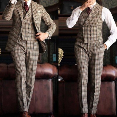 Men's 3 Piece Suit Set in Chiffon Check Pattern Business Casual