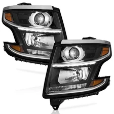 WEELMOTO Black Headlights For 2015-2020 Chevy Tahoe Suburban  Chrome Lamps LH+RH