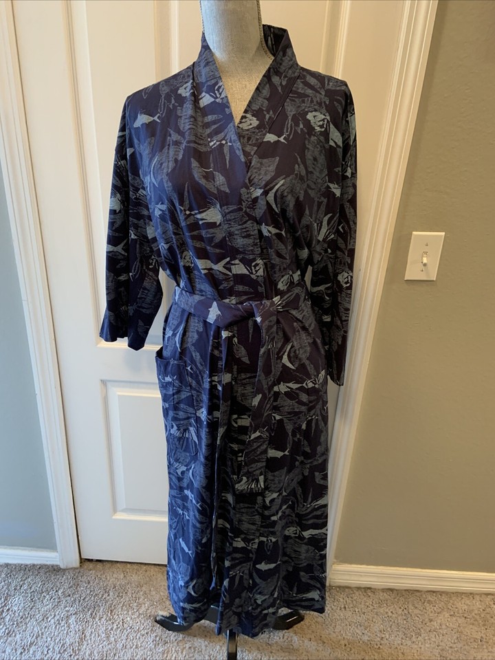 Majestic Robe Men’s Cotton Blend Navy Blue Bathrobe One Size eBay