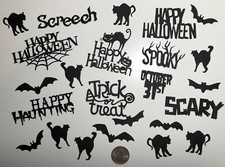 24 pc. Silhouette Halloween Theme Die Cuts, Bats, Cats  Words-Any Color