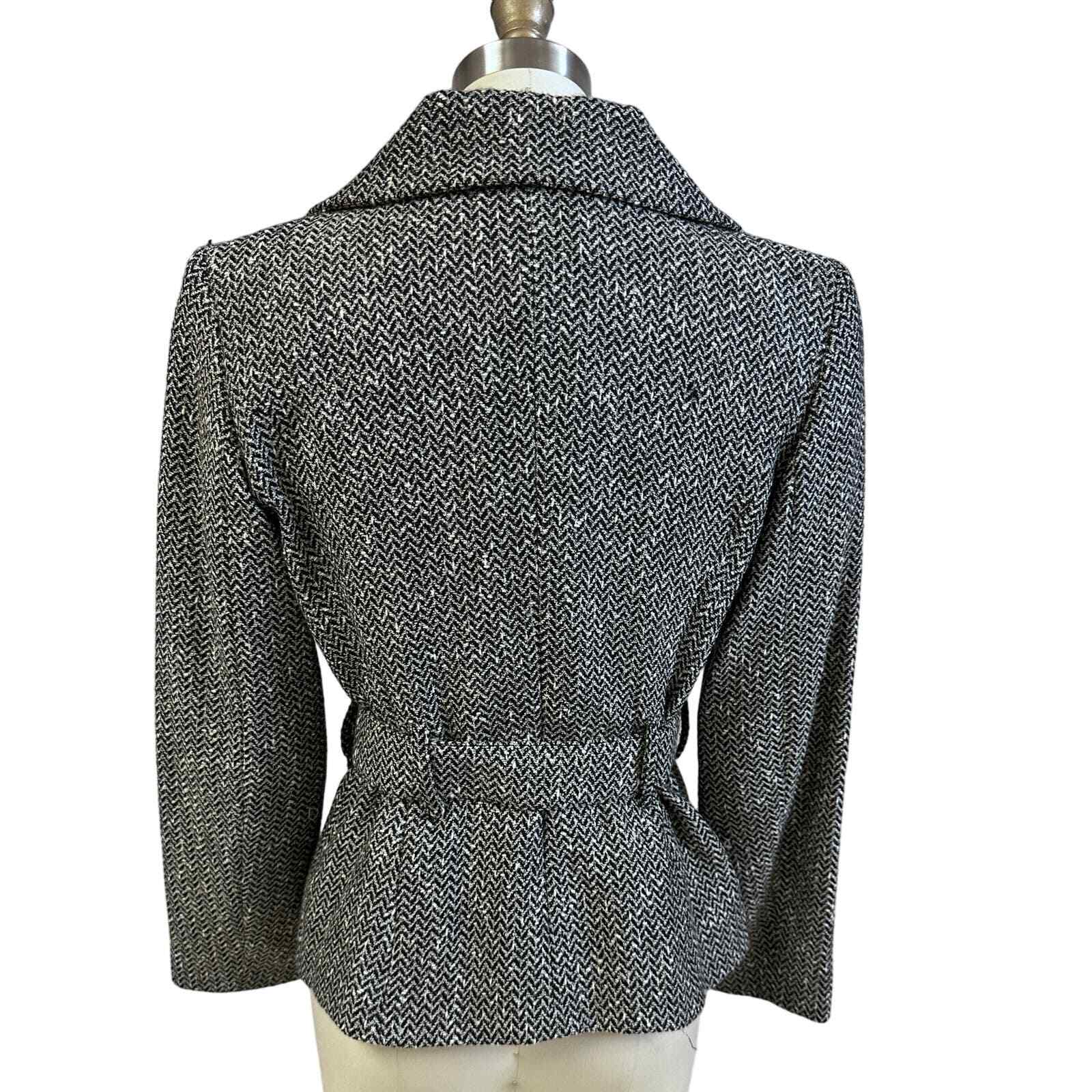 VTG Miss Elle Ci Les Copains Sz 42( M/L) Black/White Herringbone Tweed Jacket image 5