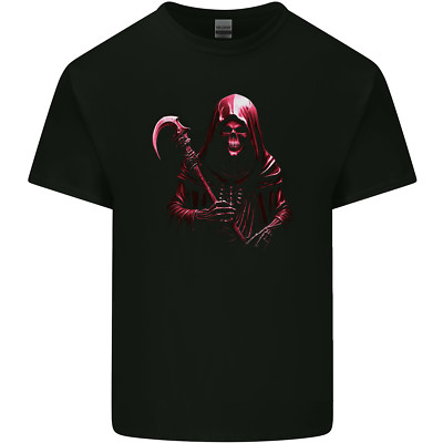 Lovetshirts Grim Reaper & Sythe Skull Design 2 Herren Baumwoll Maglietta Schwarz