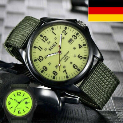 SOKI Military Army Leinwand Kalender Analog Quarz Sport Armbanduhr Luminous Neu