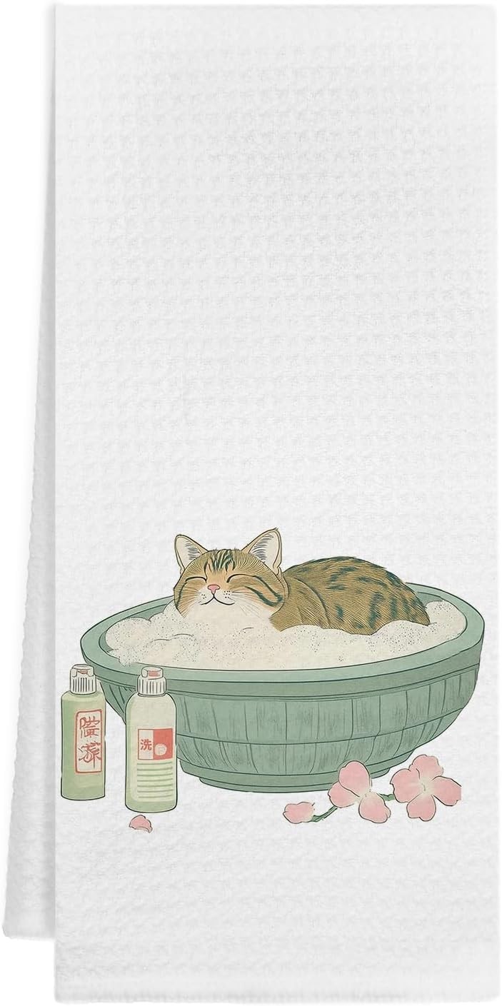 Cute Orange Tabby Cat Bathroom Hand Towels Cat Lover Gifts Japanese Bathtub K...