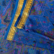 Sanskriti Vintage Blue Sari Soft Pure Silk Floral Print Zari Border Saree 6 Yd