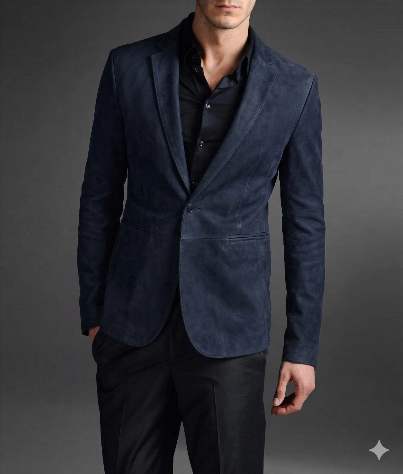 NEW Men's Genuine Lambskin Suede Leather Blazer One Button Slim Fit Coat Blazer