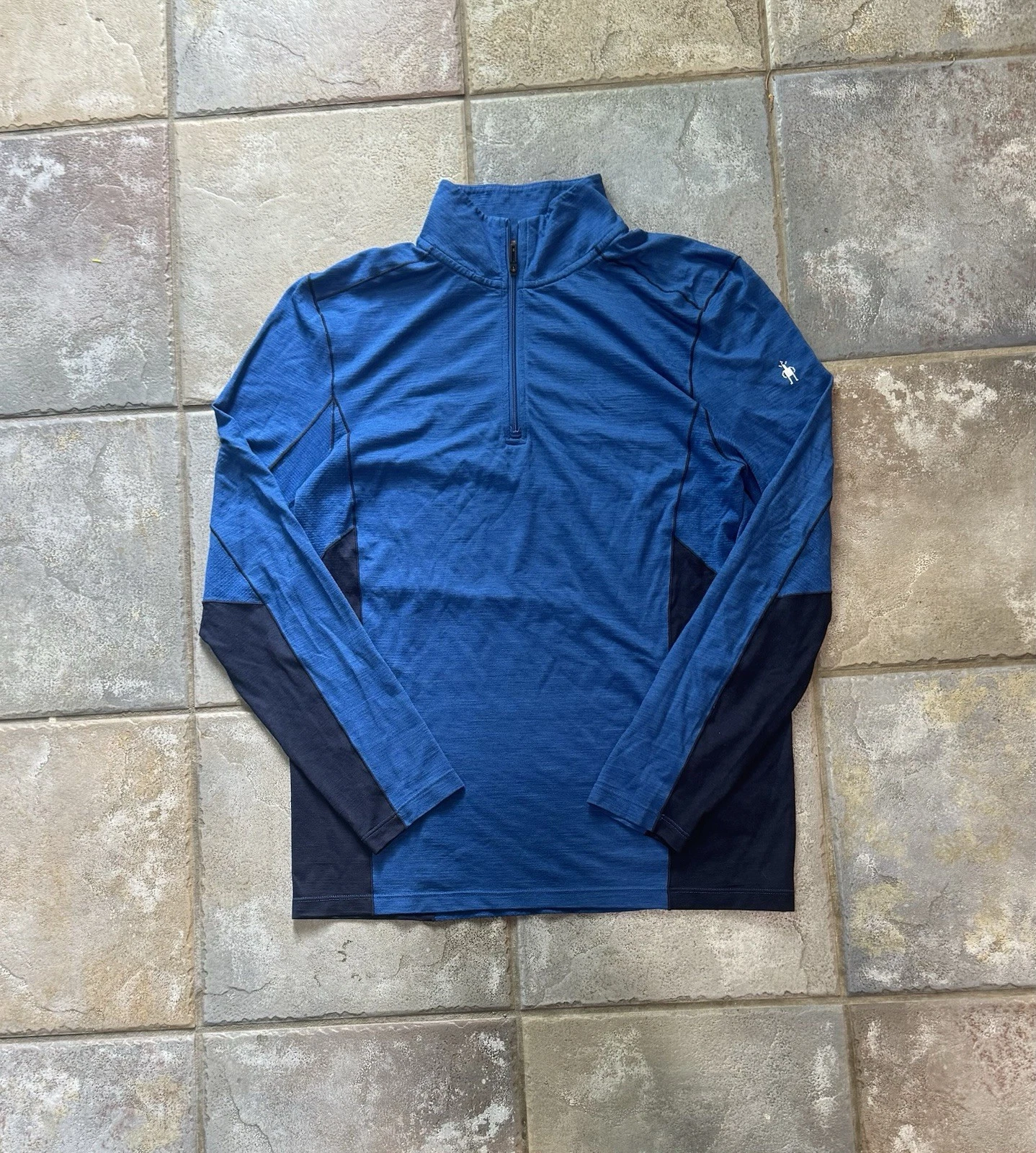 Smartwool Pullover Mens M Blue 150 Merino Wool Quarter Zip Base Layer Shirt