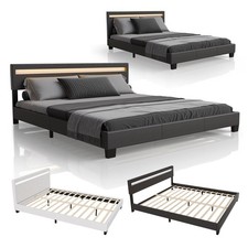 Polsterbett Kunstlederbett Doppelbett LED Bettgestell Leder Lattenrost Juskys®