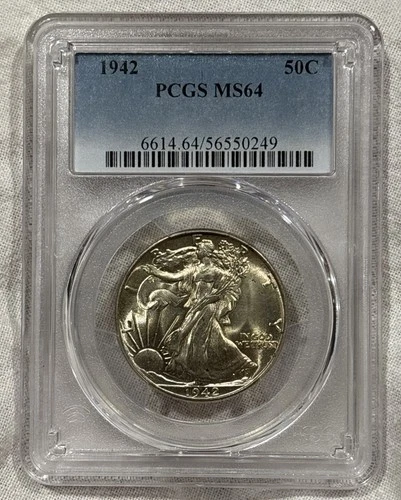 GRADED 1942 Walking Liberty Half Dollar PCGS MS64 Silver American Coin