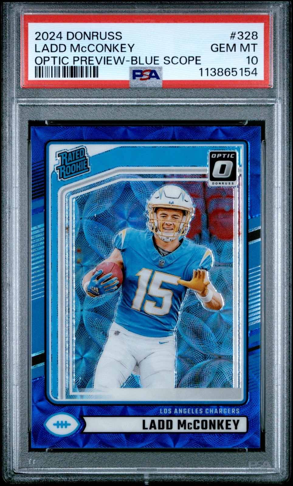 2024 DONRUSS OPTIC PREVIEW BLUE SCOPE #328 LADD MCCONKEY PSA 10 Gem RC Rookie