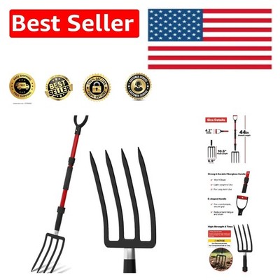 44-Inch Heavy-Duty Gardening Pitchfork with Fiberglass Handle - Ergonomic Design