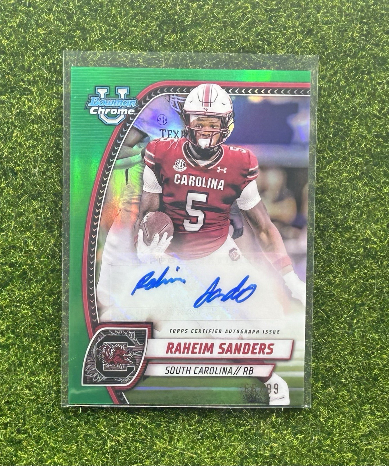RAHEIM “Rocket” SANDERS 2024 Bowman U Chrome GREEN AUTO /99 #PA-RS CLE BROWNS