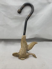 Vintage Brass Flying Duck Fireplace Damper Handle Flue Hook Tool - 9”
