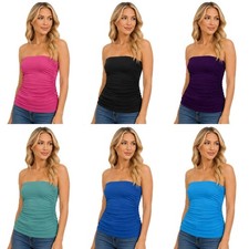 Womens Boob Tube Ladies Plain Ruched Vest Top Sleeveless Shirt Bandeau Strapless