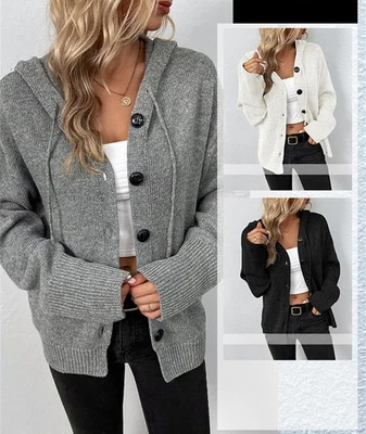 Damen V-Ausschnitt Strickjacke Herbst Winter Langarm Loose Cardigan Pullover NEU - Bild 1 von 4
