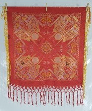 Vintage Gorgeous WWII Taj Mahal Silk Brocade Fringed Piano Shawl 84X81cm