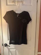 Women’s Harley Davidson G Skull Shirt Large Black Rhinestone Scoop Neck Biker